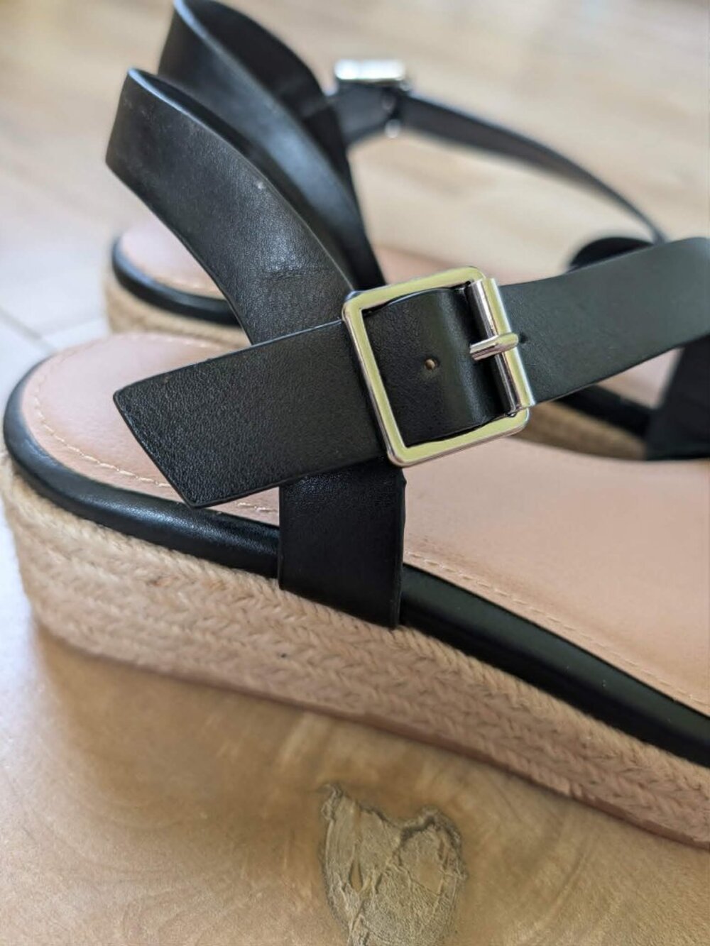 Penn Black Espadrille Wedge Sandals Ankle Strap Wide Width 7WW EU 37.5 - Picture 3 of 7